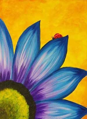 a painting of a flower against a bright gold background