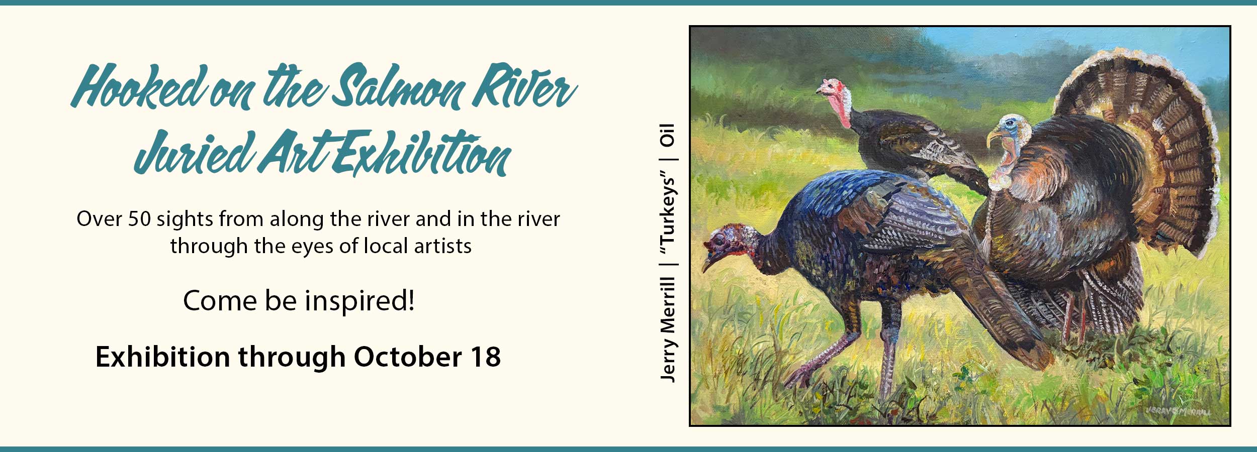 banner advertising the Hooked on the Salmon River Juried Exhibition 2025