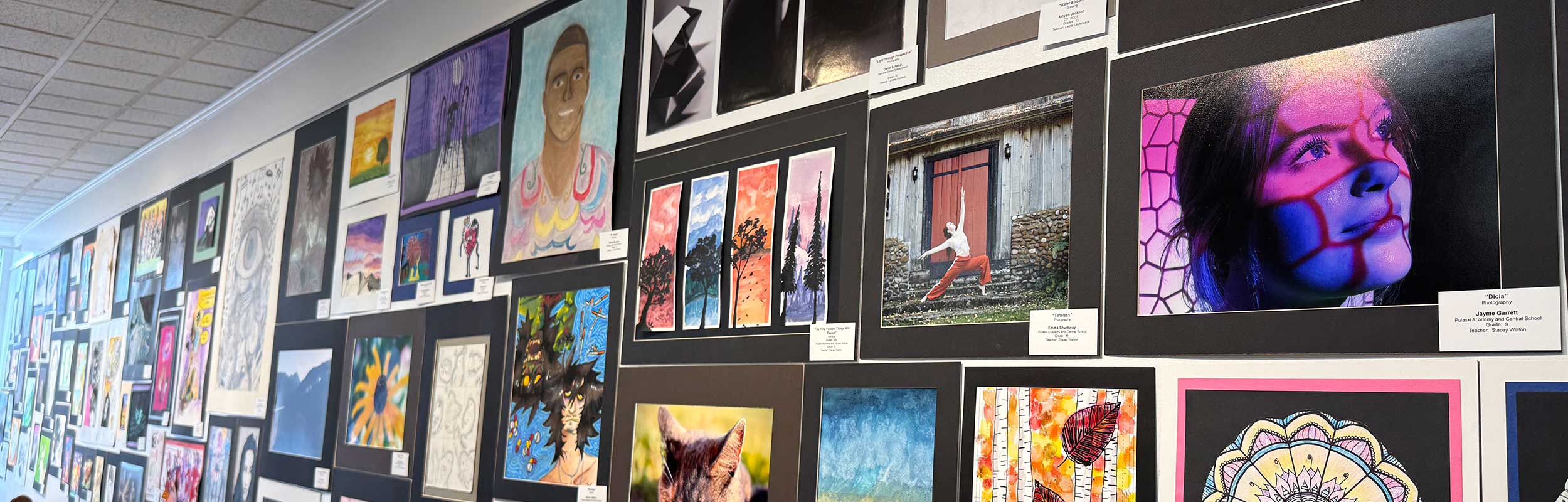 website banner showing the letters Student Art Show made from student artworks