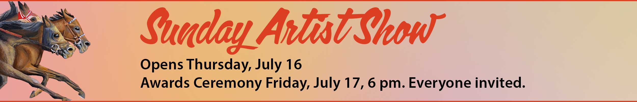 website banner announcing the Sundar Artist Show opens Thursday, July 6, and the Awards Ceremony is on Friday, July 17, 6 pm. Everyone invited.