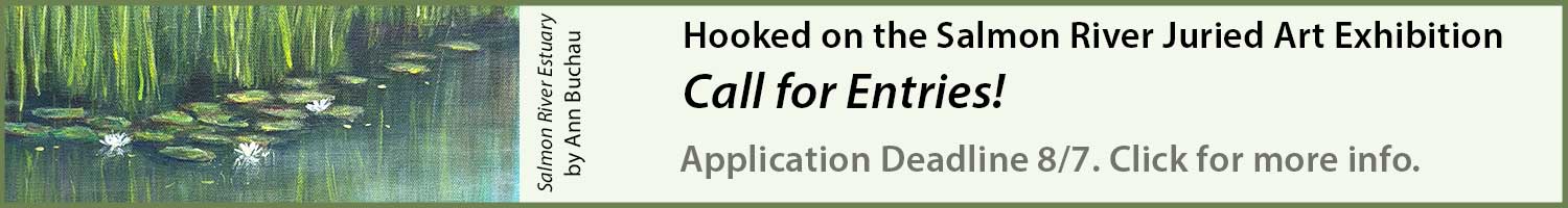 web banner asking for a call for entries for the Salmon River Juried Art Exhibition 2026