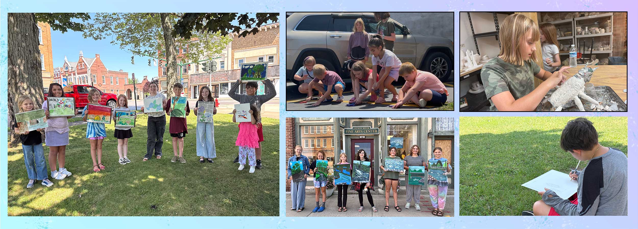 young artists from our YAE Summer Arts Camp program 2026 displaying their various projects