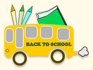 a cartoon image of a school bus with the words Back to School on its side