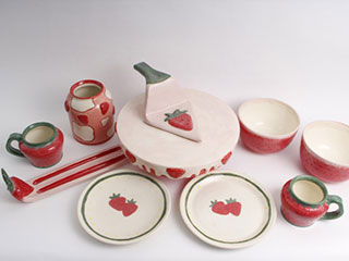 examples of pottery made by the instructor for the intermediate pottery course