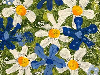 a painting of flowers done for the 6x6 show by one of the people who attends the free senior classes