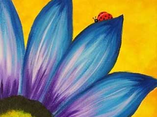 a painting of a flower with a ladybug on one of its petals