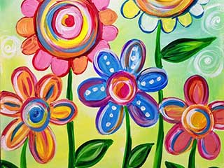 a painting of a flower with a ladybug on one of its petals