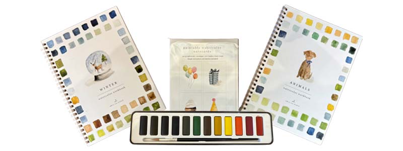 watercolor books and watercolor paints for sale at the arts center